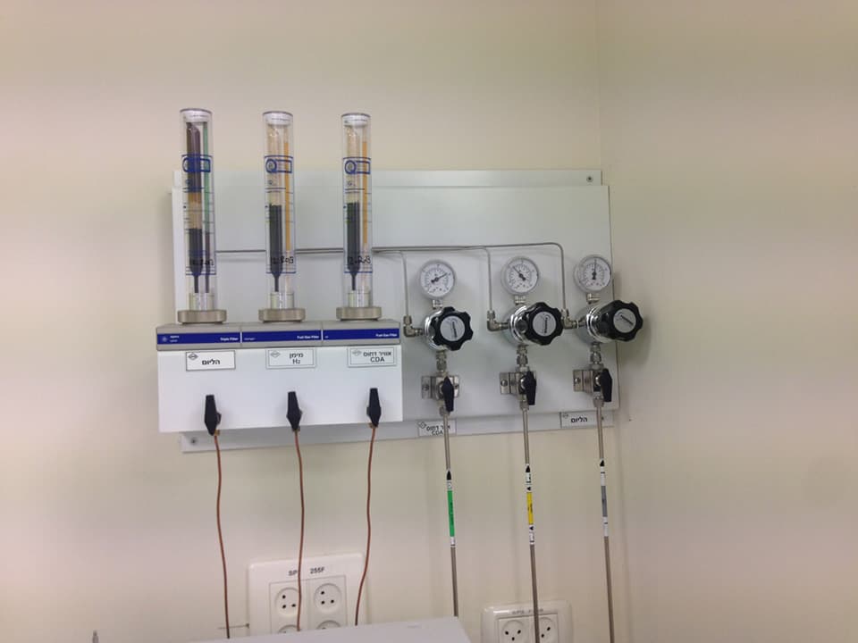 Wall panel with three rotameters and pressure gauges