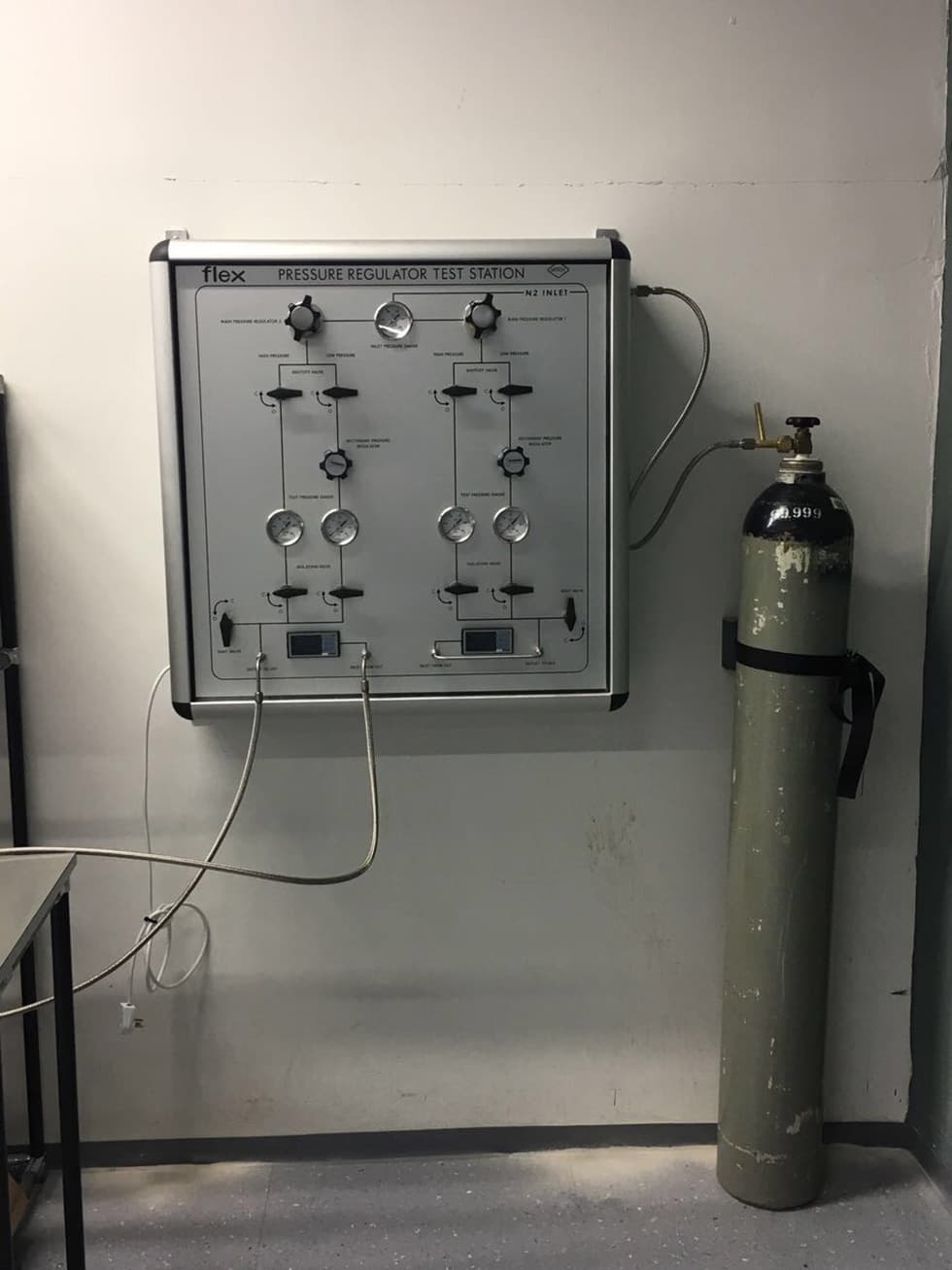 Small panel in a cabinet beside a gas cylinder