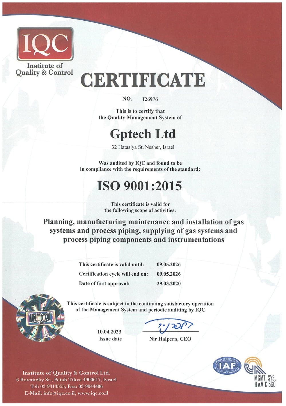 ISO 9001:2015 — IQC — Institute of Quality & Control