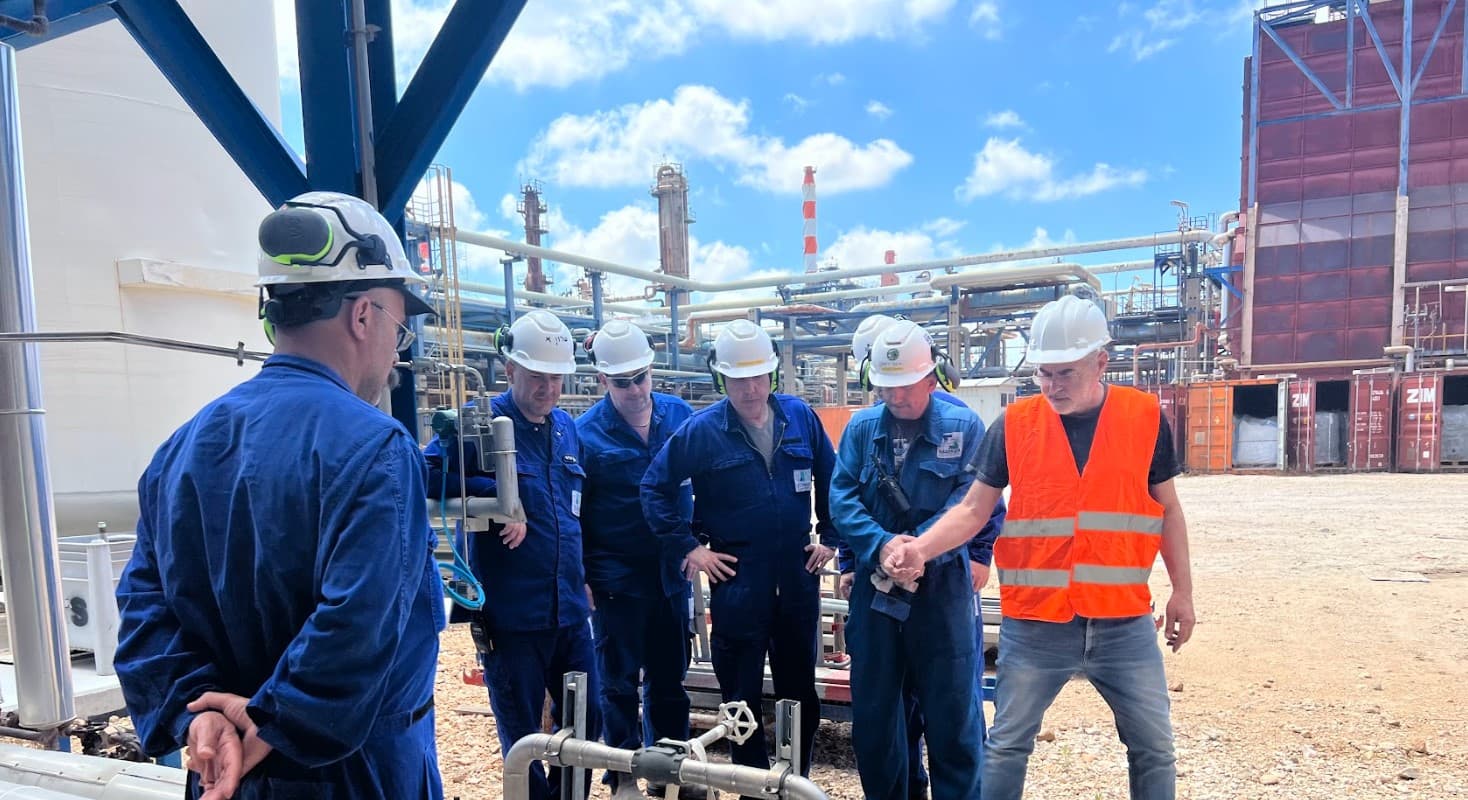 Professional team inspecting a system at an industrial site